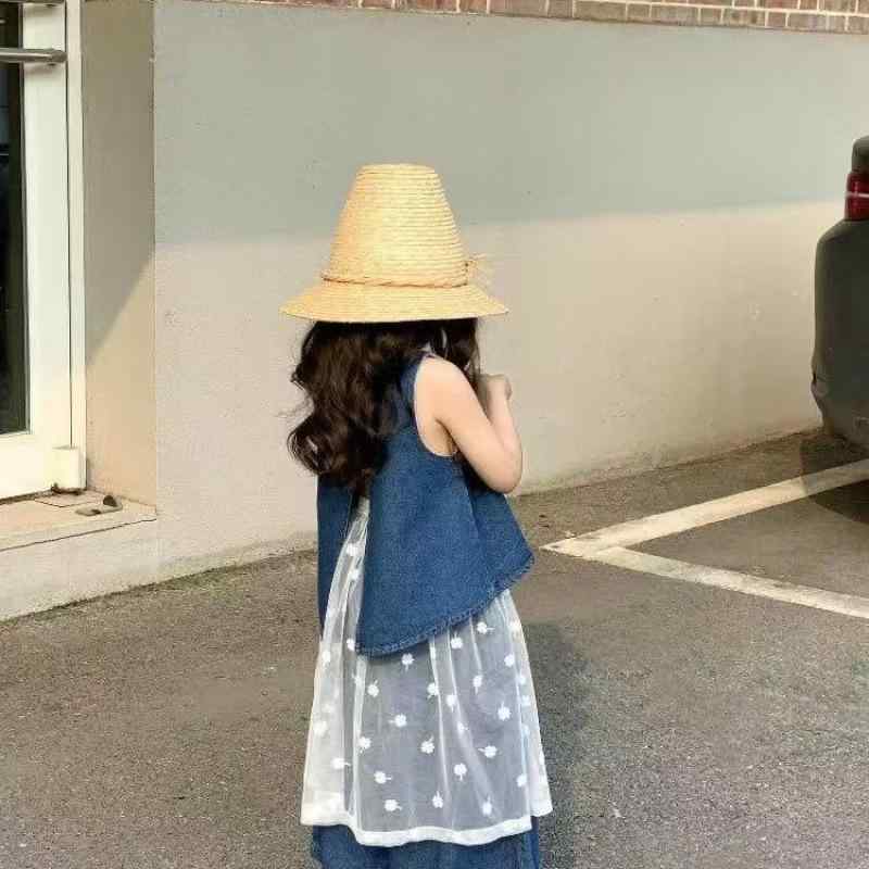 子供用セットアップ デニム ベスト付きトップス スカート付き かわいい おしゃれ 夏服 女の子 ガールズ 韓国風 90 100 110 120 130 140 ブルージーンズ