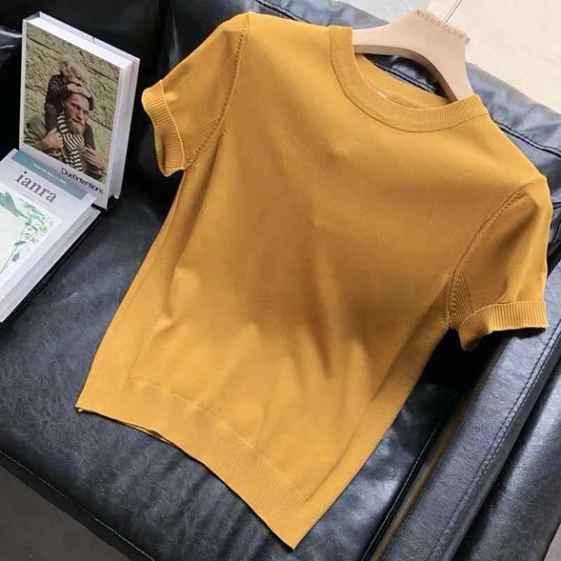 Tシャツ メンズ 半袖 夏 薄手 ニット トップス カットソー スリムフィット クルーネック 無地 通気性