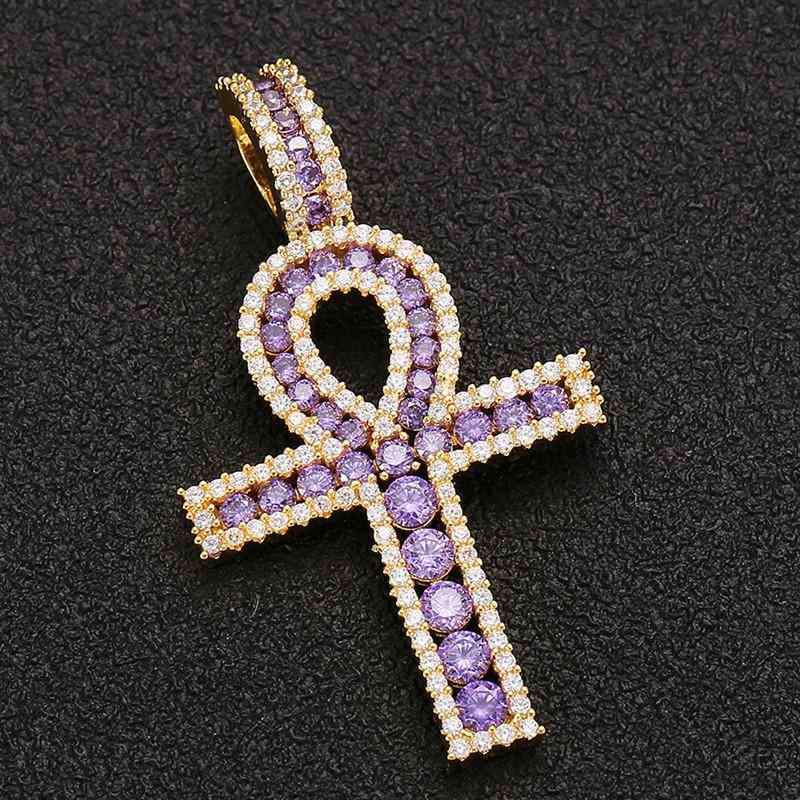 ネックレス ユニセックス ヒップホップ クロス ペンダント 銅製 ジルコニア 装飾品 幾何学 デザイン 金色 紫色 組み合わせ 銀色 白 組み合わせ ファッション アクセサリー 吊り下げ スタイル メンズ レディース 通用 ギフト 向き 記念 日用 普段