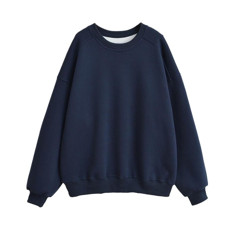 スウェット レディース ゆったり クルーネック プルオーバー トップス 厚手 トレーナー ストリート ダンス 無地 ブラック ホワイト ネイビー カーキ グレー 秋冬