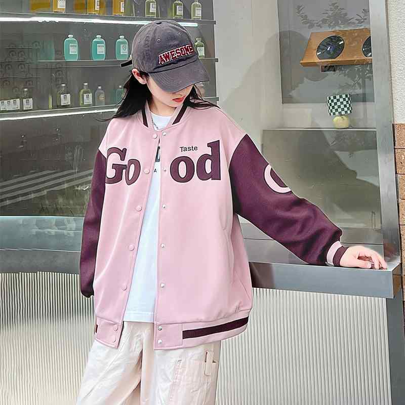 ジャケット キッズ 女の子 子供服 野球服 ジャンパー アウター 春秋 上着 大学生 ピンク系 普段使い 通学着