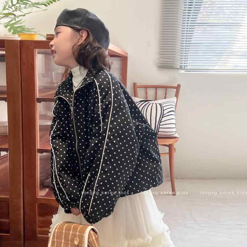 子供服 ジャケット 女の子 アウター 秋冬 襟付き 中学生 大学生 ブラック ドット柄 ポリエステル スポーティーMIX カジュアルスタイル