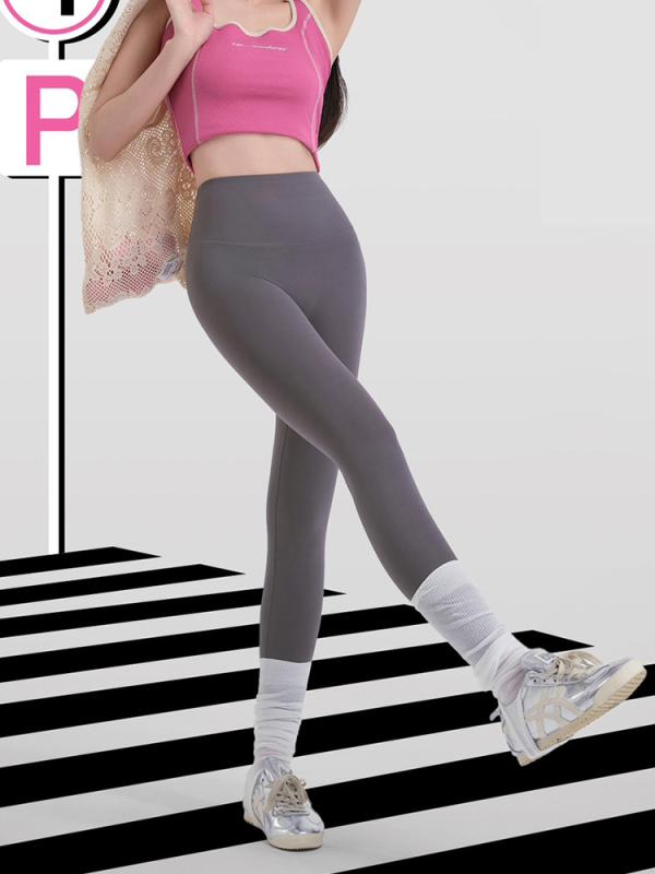 レディース ヨガパンツ ナイロン スパンデックス 薄手 ハイウエスト 切り替え 無痕 タイトフィット 集腹 ヒップアップ 9分丈 ソリッドカラー 高伸縮性 フィットネス ウェア ブラック ベージュ グレー アイボリー ライトブルー ホワイト 普段使い 軽