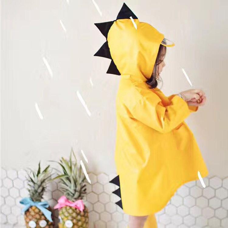 子供用 雨披 恐龍 プリント 3D 立体 雨衣 薄型 ?? 防水 PU コーティング 黄色 キッズ 幼稚園 通学 徒歩 雨具 軽量 ポンチョ スタイル 1人用 袋入り(x3)