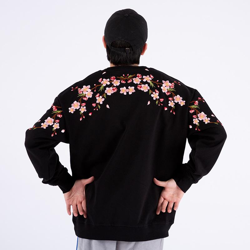 トレーナー 男性用 大きいサイズ スウェット プルオーバー 梅 刺繍 ラウンドネック リブ裾 ルーズシルエット コットン100% 秋冬