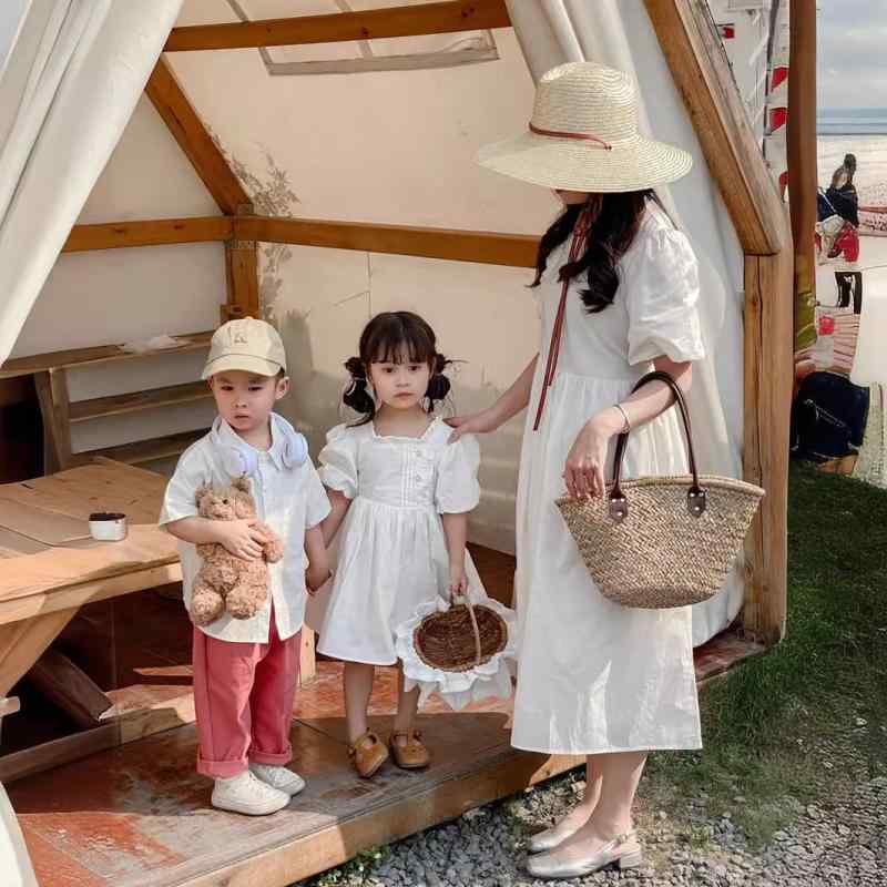 親子服 レディース ワンピース 半袖 綿 シャツ 家族コーデ 春夏