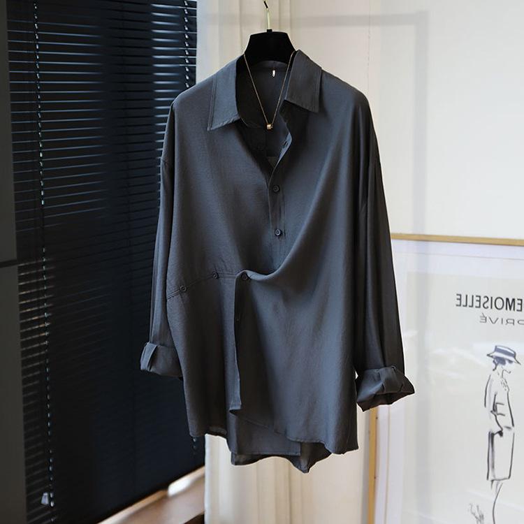 シャツ レディース 天? 接触冷感 長袖 襟付き トップス ブラウス 無地 ゆったりサイズ ドルマンスリーブ風 春秋 通勤 オフィス カジュアル