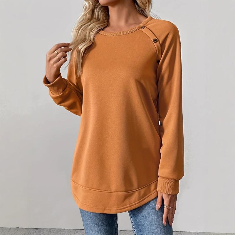 Tシャツ レディース 秋冬 ラウンドネック 長袖 無地 ゆったり トップス アシンメトリー丈 衛衣 橙色 通勤 普段使い 4,556円