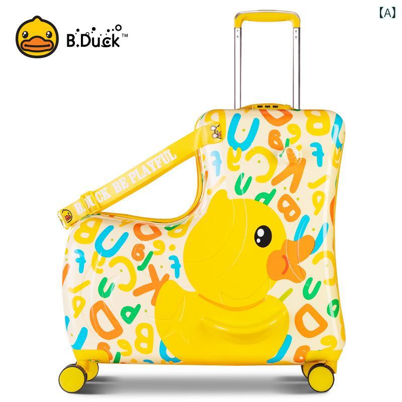 子供用 旅行カート キャリーケース 木馬デザイン かわいい小黄?柄 ユニセックス 20インチ 24インチ PC素材 防水 軽量 ポリプロピレン ポリエステル内張り 万向輪 折りたたみ可能 ロック付き キャンプ旅行 家族旅行 休日レジャー ピンク イエロー(x4)