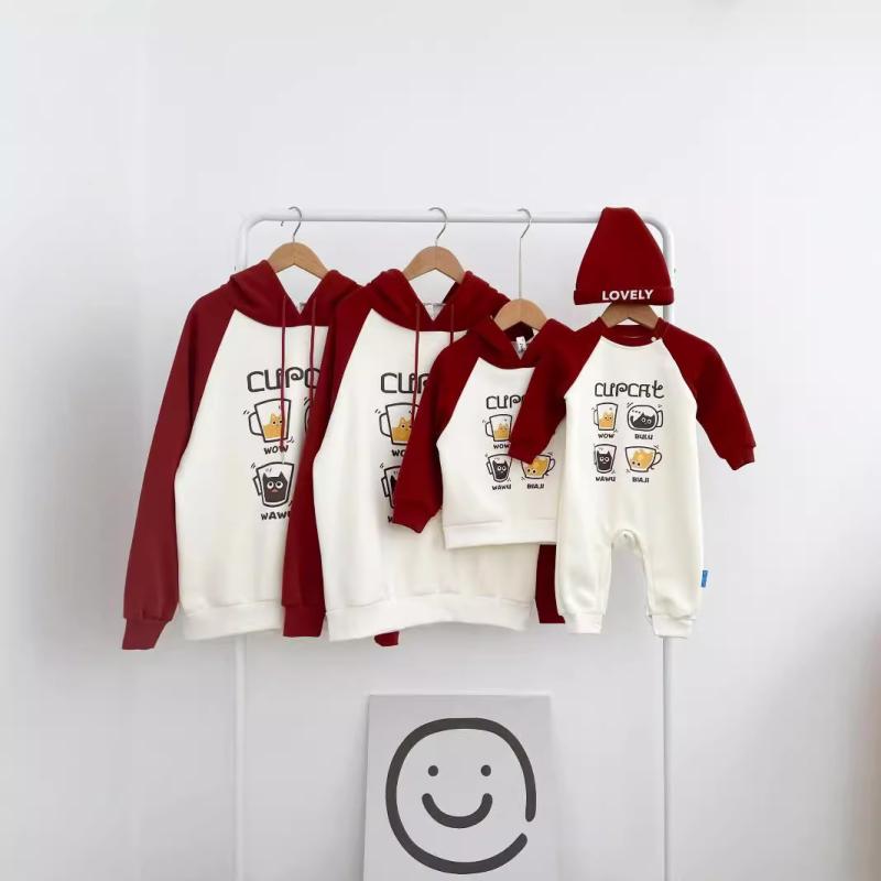 親子服 スウェット トレーナー セットアップ 春秋 冬 ベビー 幼児 キッズ 家族 お揃い コーデ 綿100% 長袖 トップス ズボン 杏撞?