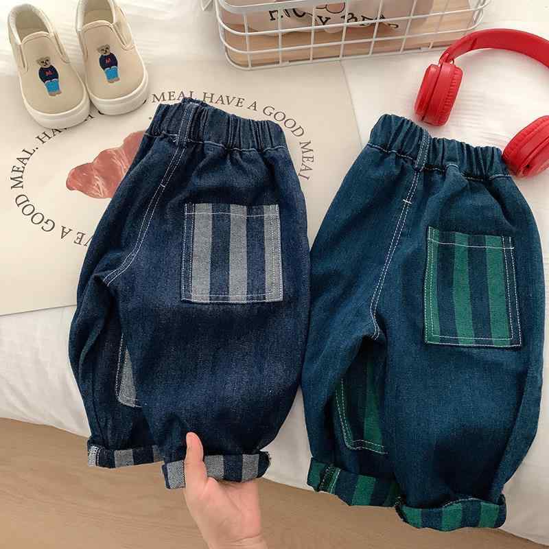 子供 デニムパンツ 0歳-6歳 男の子 秋服 パンツ ボーイズ パッチワーク ストライプ カジュアルパンツ 包辺 ロングパンツ 綿 春秋 春季 秋季 中小童