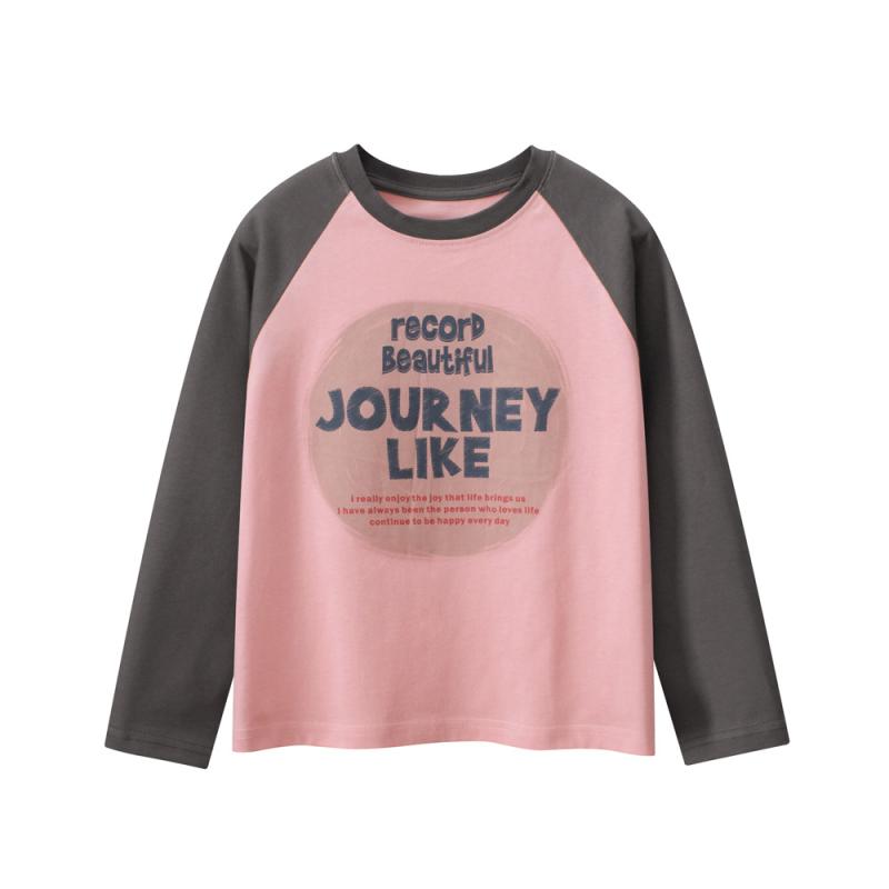Tシャツ ガールズ 子供服 親子コーデ 長袖 トップス カットソー 春秋 綿100% 通学 普段使い ピンク系 グレー