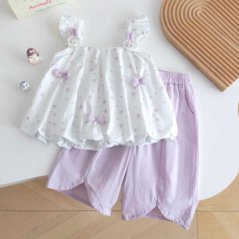 子供用セットアップ ノースリーブトップス パンツ 花柄 2点セット 薄手 夏物 女の子 中小 детская одежда 90 100 110 120 130