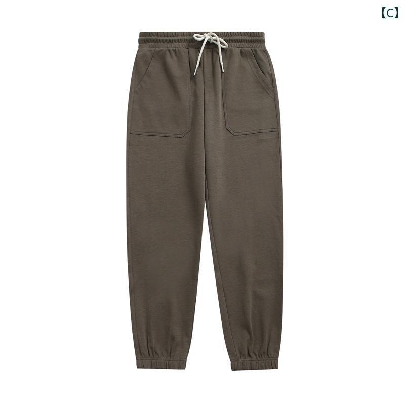 パンツ 男性用 衛パンツ コットン テーパードパンツ リブパンツ カジュアルパンツ ゆったり ルーズフィット ウエストゴム 無地 スポーティー ミリタリー カーゴパンツ