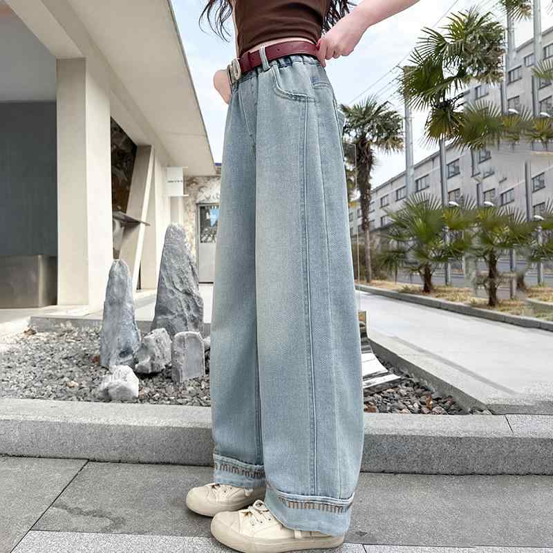子供服 ガールズ デニムパンツ 刺繍ロゴ入り ロングパンツ 中 ??? キッズ 女の子 女児 春夏 カジュアル スタイル 綿混紡 120cm 130cm 140cm 150cm 160cm 170cm