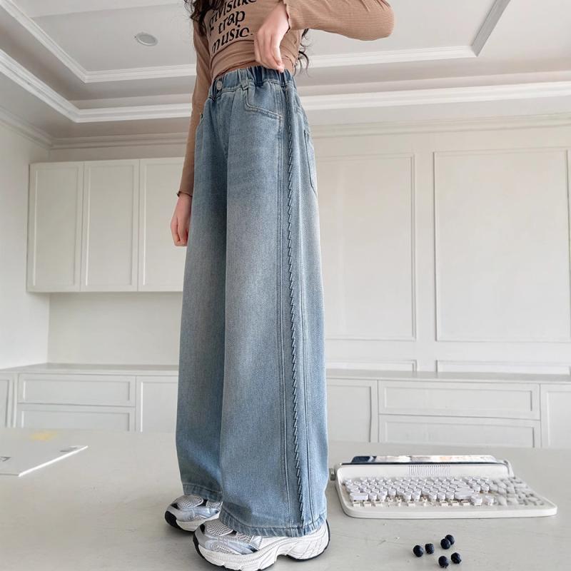 子供服 デニムパンツ ガールズ ワイドレッグパンツ 春秋 中学生 大学生 女児 ロングパンツ 女の子 コットン 普段着 通学着