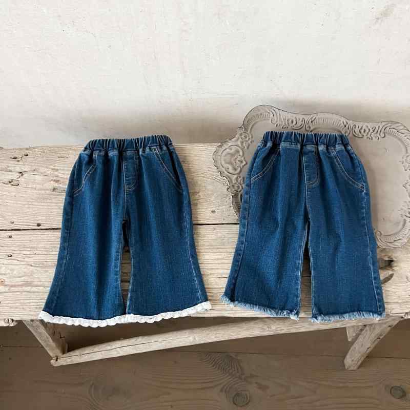 子供服 デニムパンツ 女児 ベビー スパッツ ストレッチパンツ 春秋 幼児 ズボン フリル 裾フレア コットン 73CM 80cm 90cm 100cm 110cm 120cm