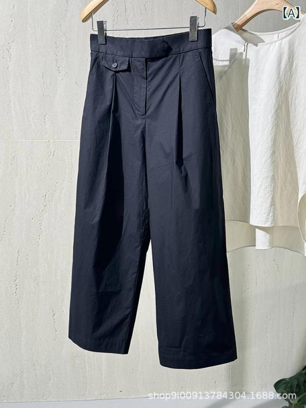 レディース ワイドパンツ 純綿 薄手 高密度 プリーツ ハイウエスト ミドルライズ 九分丈 黒 ポケット ゆったり 気質 通勤 普段使い 軽量 伸縮性 吸湿速乾 カジュアル ブラック 夏