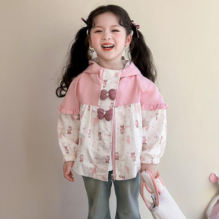 子供服 ジャケット 女の子 春秋 かわいい フード付き ジャンパー アウター ベビー 子供 幼児 ピンク 浅ブルー 100%ポリエステル