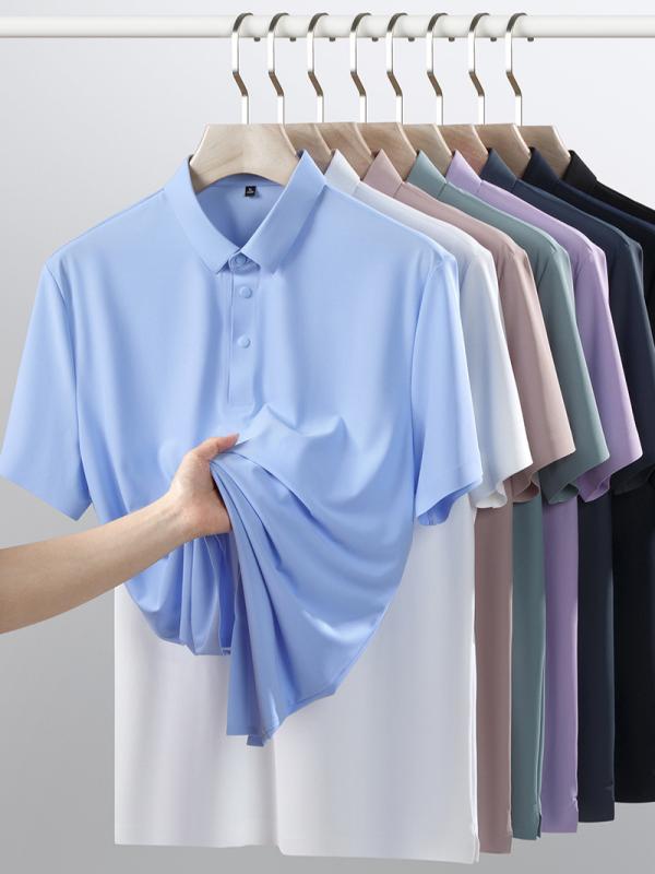 メンズ POLOシャツ 短袖 無痕 高弾力 免アイロン 抗菌 夏季 薄型 透気性 洗濯機可 合体型 開・楷 シンプル 純色 錦・届混紡 81-90% 錦? 白色 ブルー 黒 豆緑 紫ロラン ・膓青 桜花粉 紺青 休? 都市 24-35歳