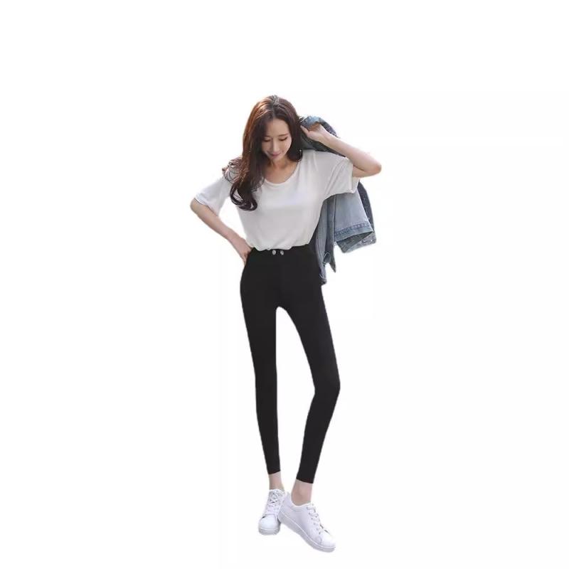 レディース ボトムス スカートパンツ 春夏 秋冬 高腰 タイト ストレッチ 修身 黒 接触冷感 再生繊維 ナイロン 混紡 中厚 九分丈 ロング ペンシルパンツ 細脚パンツ ボタン デザイン 純色 弾力 高級感 普段使い 通勤 室内履き 軽量 吸湿速乾