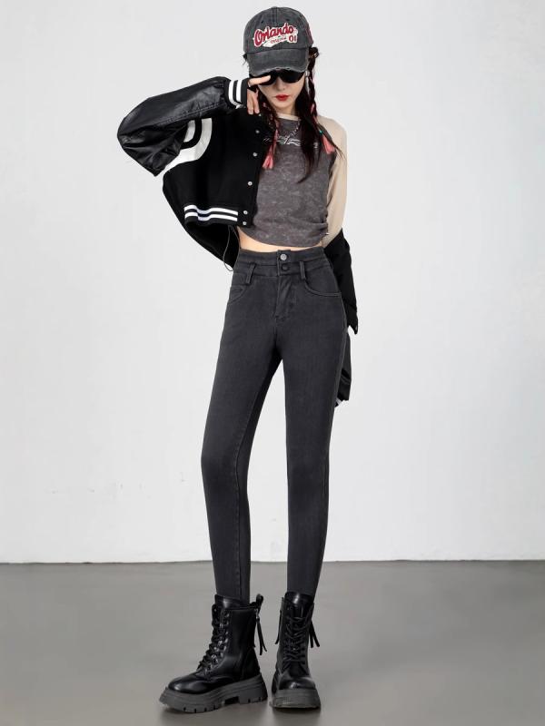 ニット デニムパンツ レディース 秋冬 九分丈 高腰 小脚 ハイウエスト 薄手 コットン ポリエステル 混合素材 高弾力 ストレッチ 脚痩せ 効果 ブラック グレー ネイビー ライトブルー ポケット 付き 日韓 カジュアル シンプル スタイル 快適 普段 8,822円