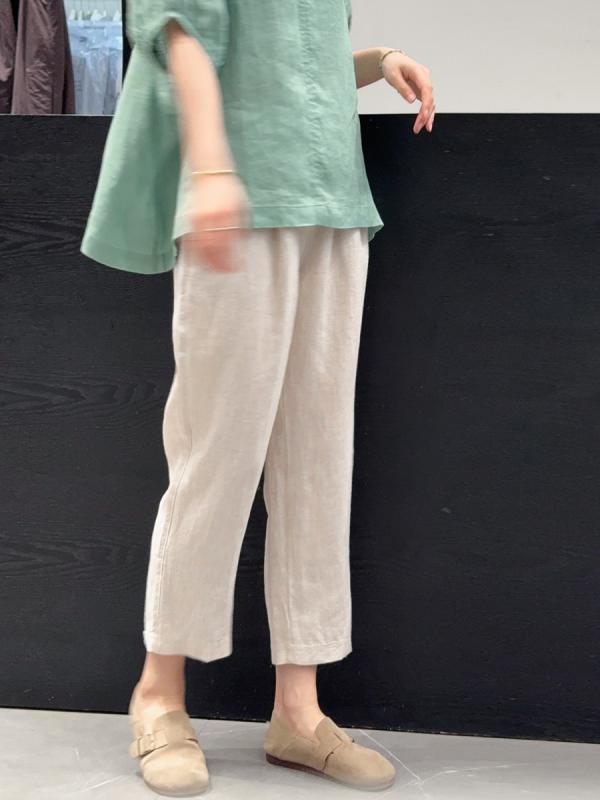 レディース 麻ズボン下 后宮小脚 九分丈 中腰 抽? 松緊腰 百搭 ?・覧 夏 当たること冷感 軽さ 吸湿速乾 日韓表現スタイル 普段使い走り 通い用 お部屋着 うつり変わり 青写真 綿混紡 生まれ変わり衣料繊維 黒いこと 緑であること系 米国海軍 薄墨色系 象牙色