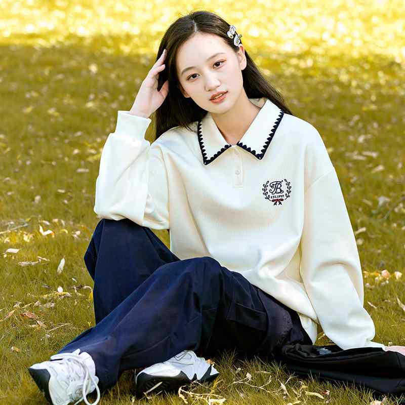 パーカー レディース 大学生 高校生 ガーリー ミディアム丈 トップス 長袖 スウェット トレーナー 綿 ベージュ系 S M L XL XXL