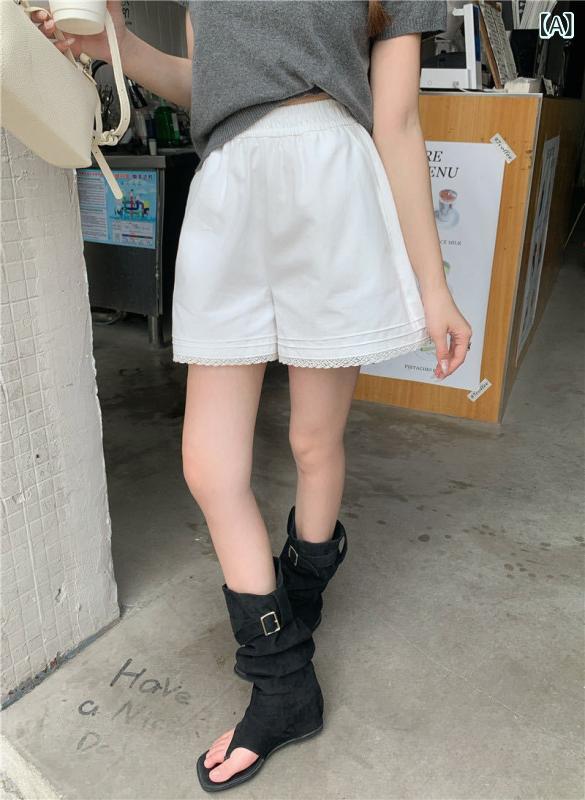 レディース 短パン スカートパンツ 韓国風 かわいい 花柄レース 綿素材 白色 ブラック 夏用 春夏 ハイウエスト 松腰 ゆったり ルーズフィット スリム効果 Aライン ワイドレッグ 膝上丈 ミディアム厚 無弾性 清新 スイート 森ガール 普段使い カジ 4,405円