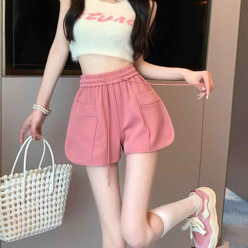 レディース ショートパンツ 春夏 ピンク ブラック ホワイト グレー 綿 スパンデックス 混合素材 伸縮性 軽量 吸湿速乾 接触冷感 ハーフ丈 高腰 ワイドレッグ Aライン ゆったり スリム効果 ポケット付き 韓国風 カジュアル 日常使い 通勤 休日 ア