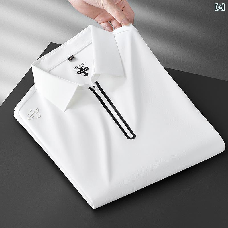 POLOシャツ メンズ 短袖 春夏 修身 薄手 無痕 拉? ビジネス 休? 透気 ポリエステル 100% 白色 黒 半袖 トップス ポロ 半袖Tシャツ