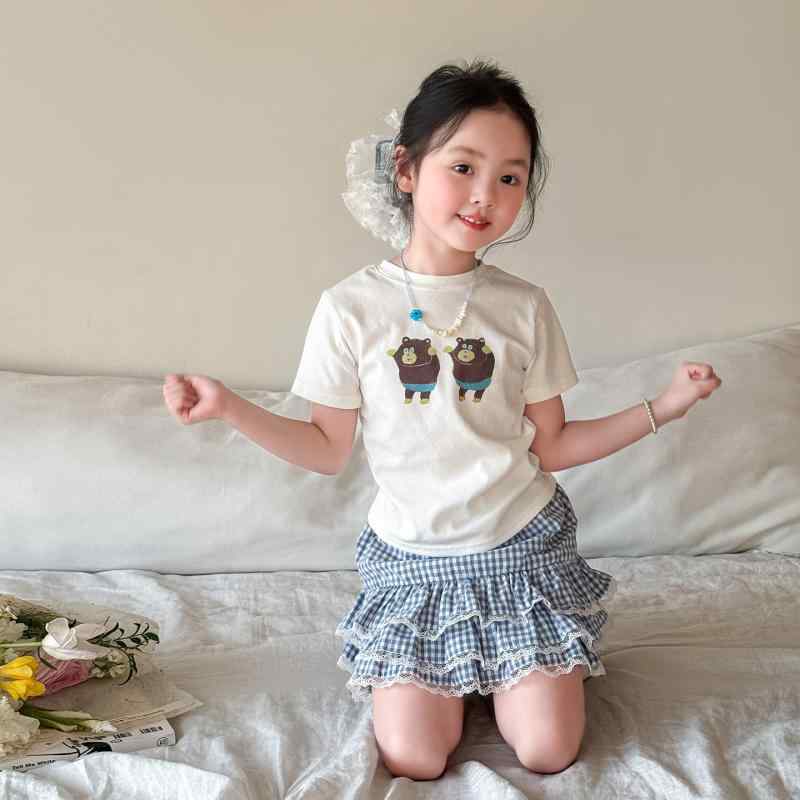 子供用セットアップ ガールズ 半袖Tシャツ ミニスカート 韓国風 薄手 A類 コットン かわいい 小熊柄 春夏 80cm 90cm 100cm 110cm 120cm