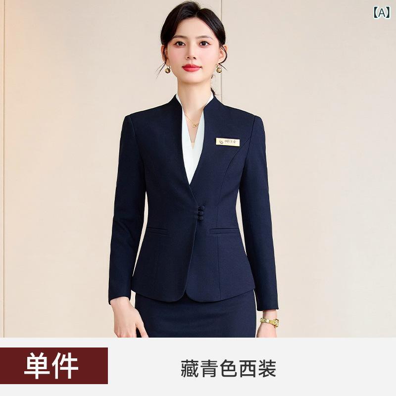 レディース ビジネススーツ セット 長袖 ジャケット スカート パンツ 秋冬 気質 エレガント 職業服 高級感 ポリエステル 素材 伸縮性 快適 通勤 普段使い ネイビー ブラック グレー カラー ロングパンツ スタンダード スリーブ セットアップ フォ