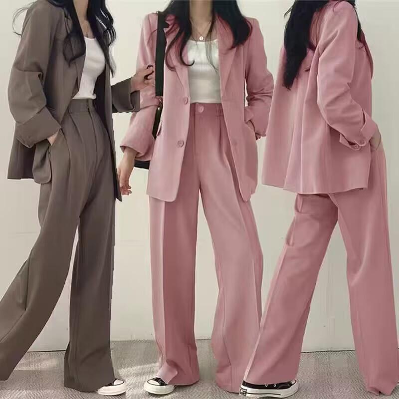 レディース セットアップ ジャケット トップス パンツ セット 修身 スリムフィット ファッション 春秋 韓国風 デザイン 気質 通勤 スタイル 純色 ポケット 切り替え デザイン ポリエステル 長袖 ブラック ミントグリーン ピンク
