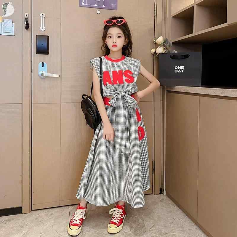スカート キッズ 女の子 子供服 セットアップ 夏 ノースリーブ チェック柄 プリンセス風 2点セット 普段着 部屋着 ブラック
