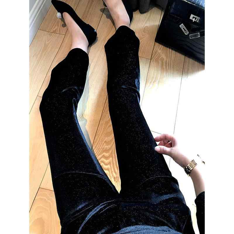 レディース 九分 喇叭パンツ ブラック 微弾性 ポリエステル 切り替えデザイン 気質 通勤風 普段使い 微喇型 中腰 ロング丈 ポケット付き 軽量 伸縮性 黒色 女性用 トップス合わせ 秋冬 秋 冬
