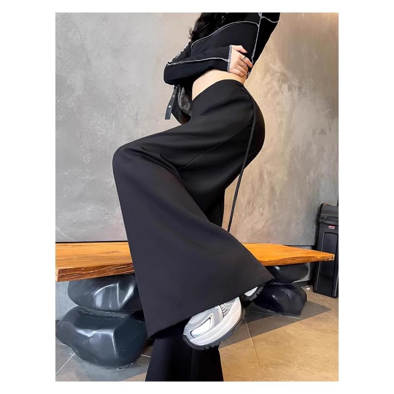 パンツ レディース 高見え ワイドレッグパンツ 春夏 高身長 高腰 美脚 落ち感 ゆったり ルーズ カジュアル ブラック 黒