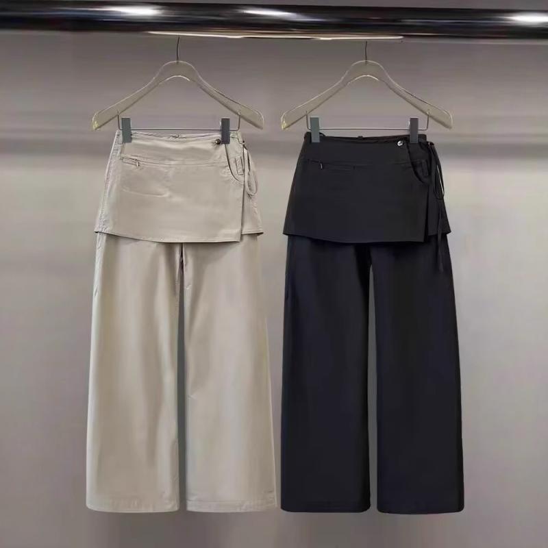 パンツ レディース 春夏 ドッキングパンツ ズボン ワイドパンツ カーゴパンツ ロングパンツ 高見え 高身長 ブラック 黒 カーキ 綿混紡｜トミーショップ 店