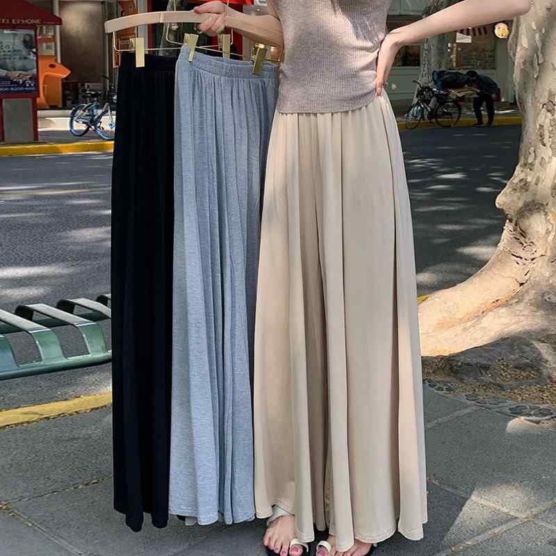 スカート レディース 高見え ワイドレッグパンツ 無地 ゆったり カジュアルパンツ 高腰 ポリエステル 薄手 春夏 普段使い 韓国風 オフィスカジュアル 通勤 きれいめ ズボン ボトムス