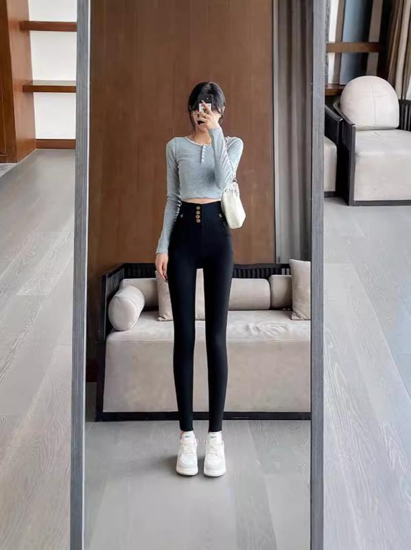 パンツ 女性用 ハイウエスト ペンシルパンツ スリムフィット タイト 打底パンツ 外穿用 修身 高弾性 粘着繊維 黒 グレー 春秋 秋冬 フルーツ柄 ジッパー 長丈 中厚 伸縮性 脚長効果
