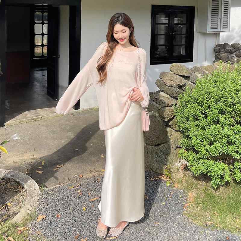 ワンピース レディース 膝丈スカート Aラインスカート 裾フレア 無地 アセテート サテンスカート 光沢感 きれいめ 通勤 オフィス デート 春夏