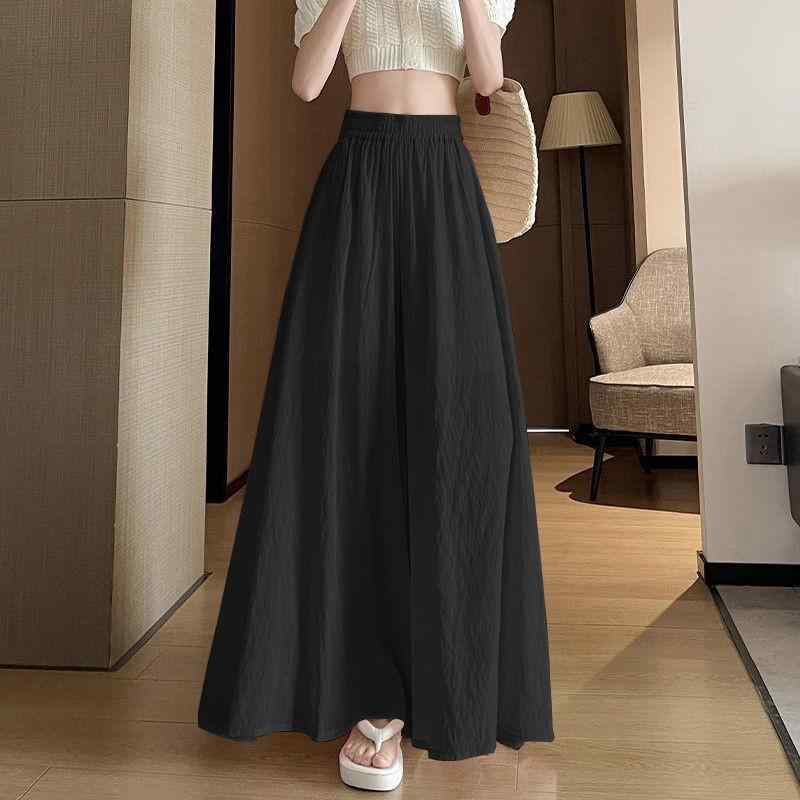 スカート レディース 婦人服 春夏 高腰 ロングパンツ ワイドレッグパンツ グラデーション ポリエステル 薄手 M L XL 2XL ピンク ブラック ダークグレー カーキ スカイブルー オフホワイト 体型カバー きれいめ 通勤