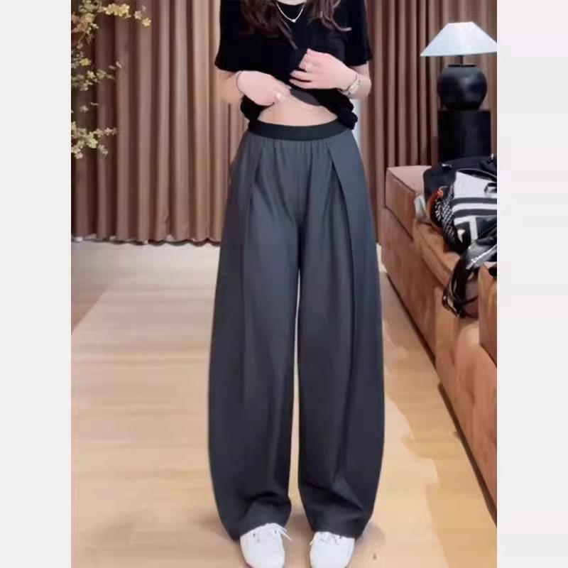 レディース ワイドパンツ グレー 夏 直筒 クロップド ハーフパンツ ゆったり シルエット ハイウエスト 遮腹 スリム効果 ポリエステル 混紡 微弾力 軽量 速乾 免アイロン 加工 甘め スタイル 通勤 普段使い 私服 コーデ