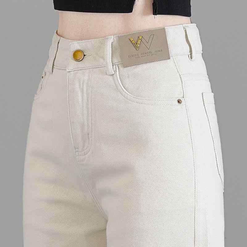 ワイドパンツ 女性用 コットン デニム ロングパンツ ハイウエスト 薄手 微弾性 直筒 ミディ丈 ベージュ ブラック カーキ 都市風 通勤 気質 秋 切り替え ボタン プリント
