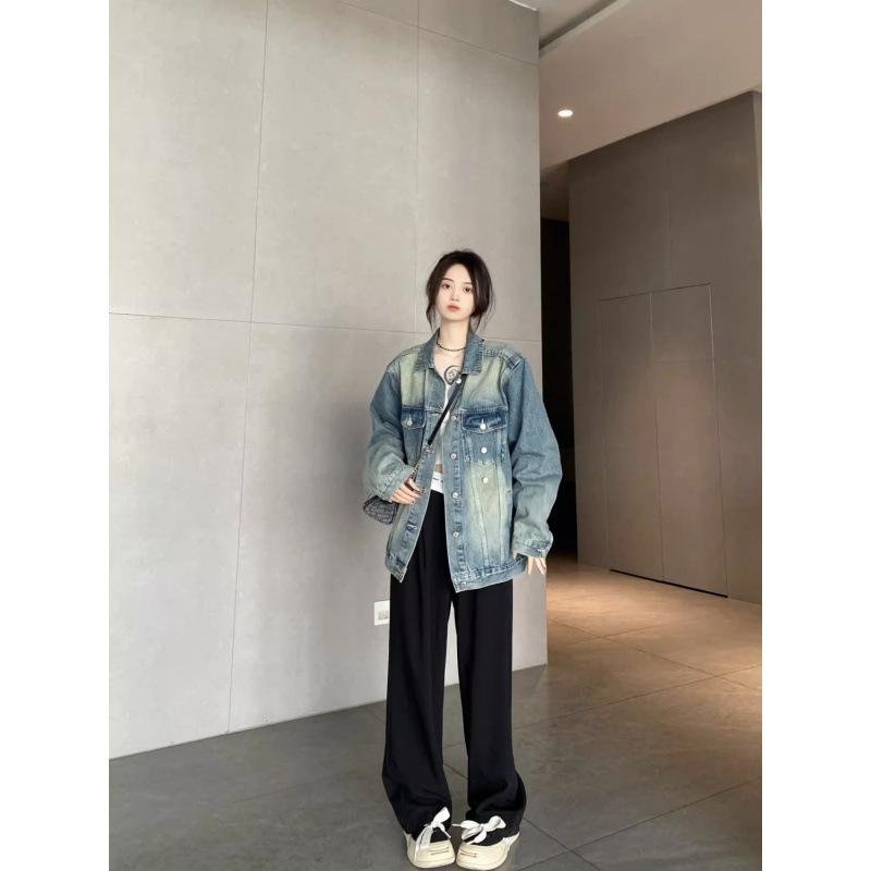 デニムジャケット レディース ゆったり ジージャン Gジャン アウター トップス 韓国 ファッション レトロ ヴィンテージ ライク 春秋 綿 長袖 POLO襟
