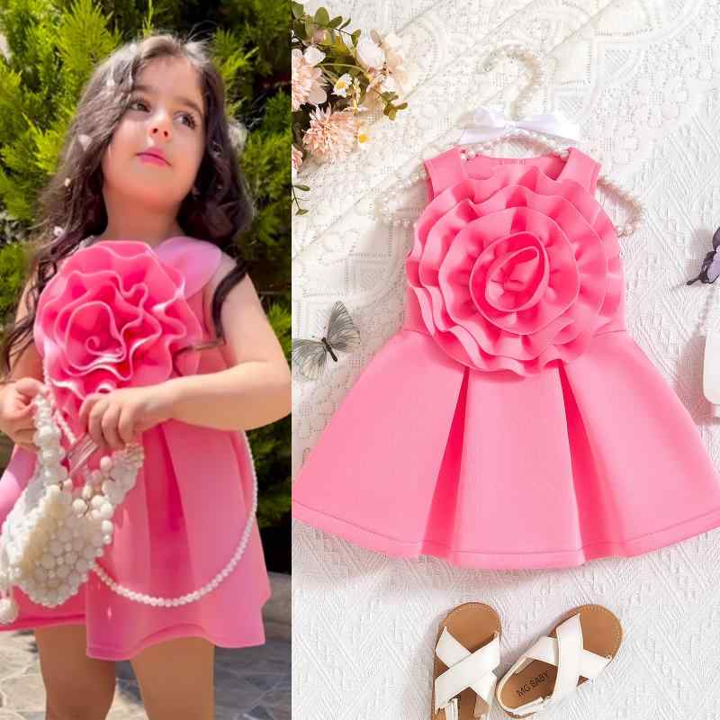 子供服 ガールズ 花柄 ノースリーブ ワンピース チュールスカート 上下セット 2点セット チュニック ピンク イエロー系 80 90 100cm 春秋冬