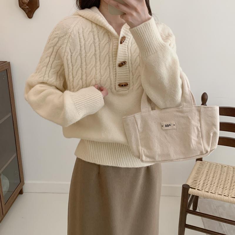 ニット レディース 秋冬 牛角ボタン フード付き ケーブル編み セーター トップス ゆったり かわいい 赤 ピンク グレー 黄色 カーキ色 黒