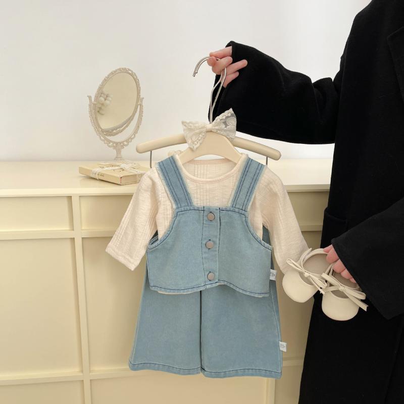 子供服 パンツセット 女の赤ちゃん デニム 3点セット：トップス ベスト パンツ 韓国風 春秋 幼児 普段着