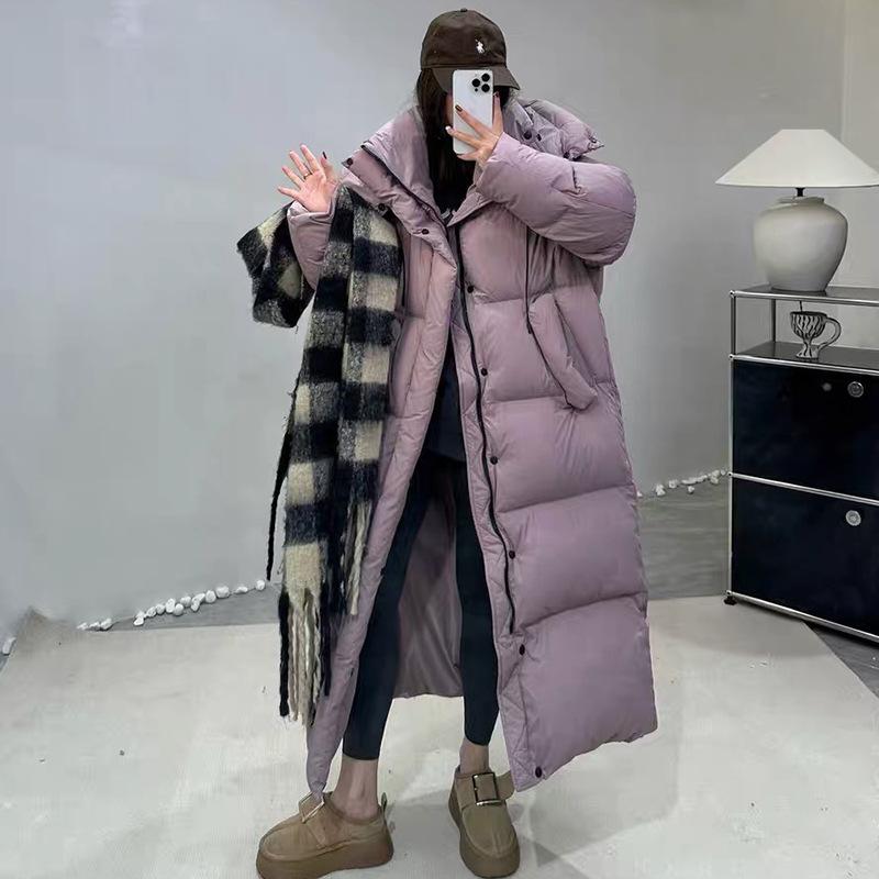ダウンコート レディース 膝丈 ロング丈 フード付き ゆったり 厚手 防寒 アウター 黒 白 紫 ブラウン 赤 ポリエステル 秋冬｜トミーショップ 店