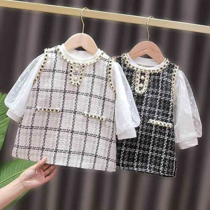 ワンピース キッズ 女の子 チェック柄 春秋 長袖 Aライン 80 90 100 110cm 綿 子供服 女児 幼児 普段着 かわいい